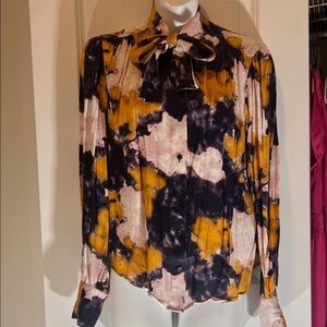 & Other Stories Abstract Tie-Neck Blouse in Pink, Black & Mustard